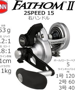 Penn Fathom II Lever Drag 2 Speed – 15LD2 Conv Reel Box, Black Silver 2